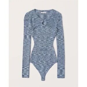 Abercrombie & Fitch Blue Knit O-Ring Cutout Ribbed Sweater Bodysuit Size Medium